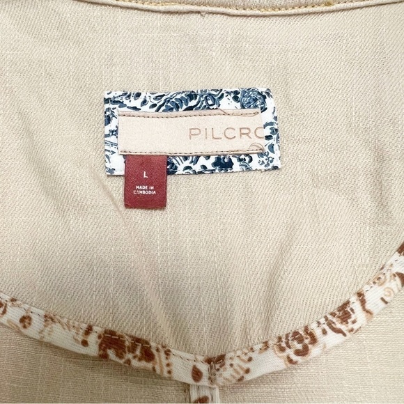 Anthropologie Pilcro Linen Blend Summer Blazer Large Cream Lagenlook Boho - Picture 13 of 13